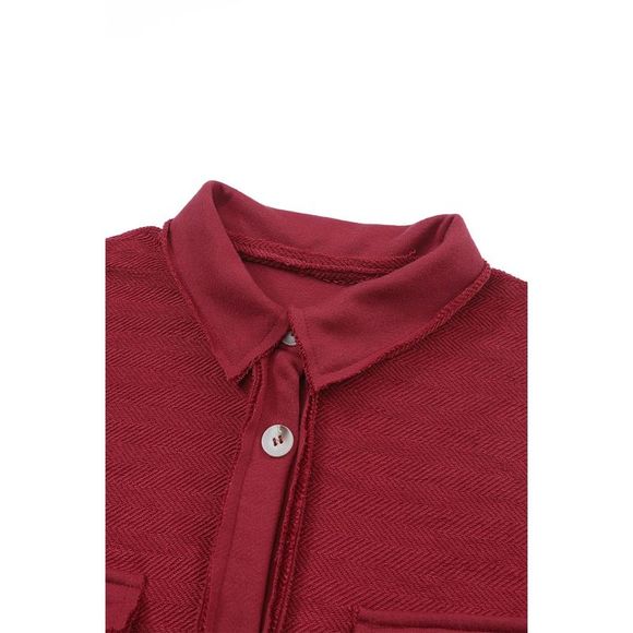 Azura Exchange  Red Contrast Flap Pockets Relaxed Shacket - Picture 5 of 12